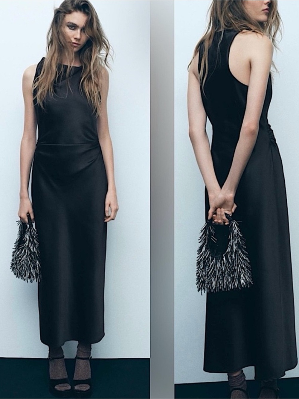 NWOT Zara Satin Effect Black Dress